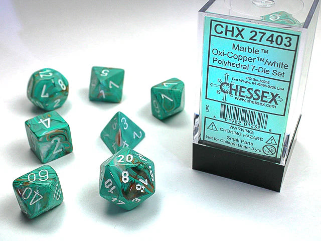 Chessex Mini Dice - Marble Oxi-Copper/White