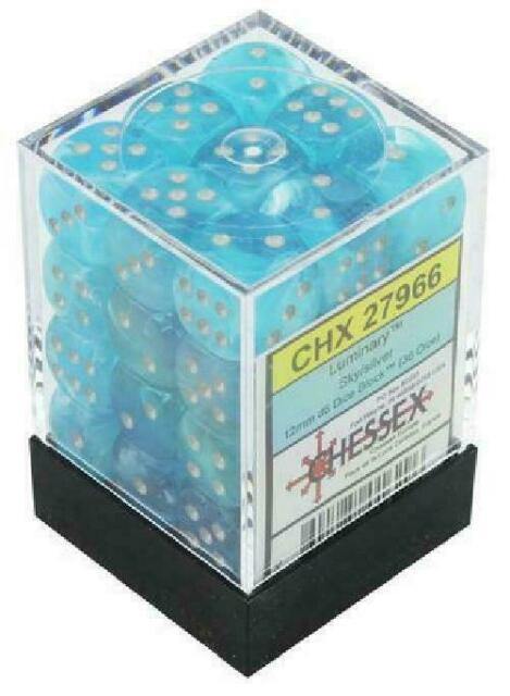 Dice Menagerie 10: 12mm D6 luminary Poly Sky/Silver (36) - Cape Fear Collectibles